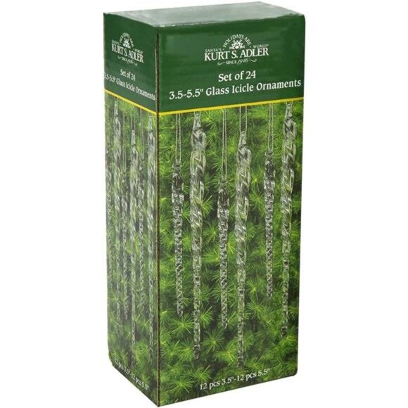 3.5-5.5 Inch Clear Glass Icicle Ornament Set of 24 Pieces - Picture 6 of 8